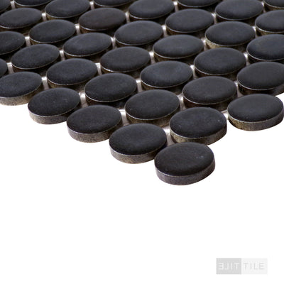 360° 3/4" Penny Round Glazed Porcelain Mosaic 12X12 Charcoal Matte