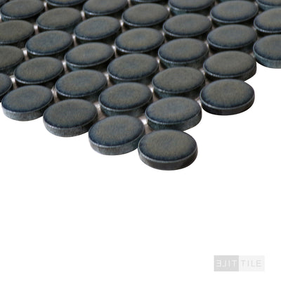 360° 3/4" Penny Round Glazed Porcelain Mosaic 12X12 Iron Matte