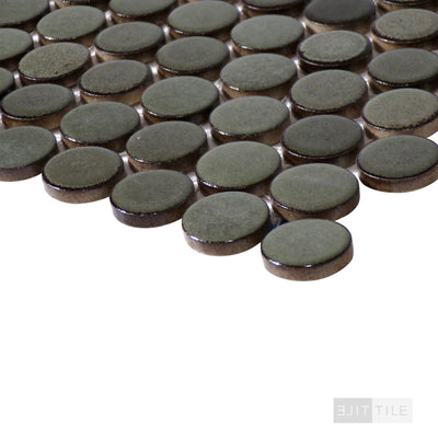 360° 3/4" Penny Round Glazed Porcelain Mosaic 12X12 Shale Matte