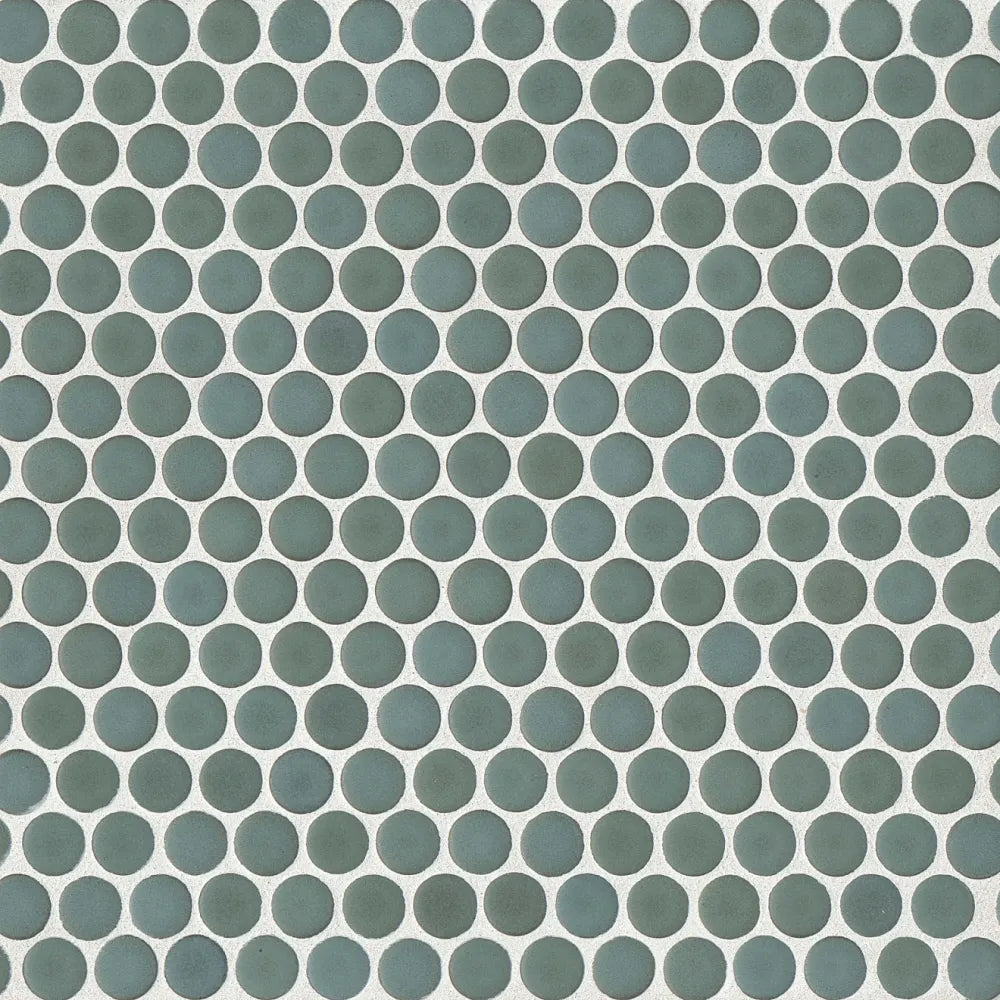 360° 3/4" Penny Round Glazed Porcelain Mosaic 12X12 Silver Sage Matte