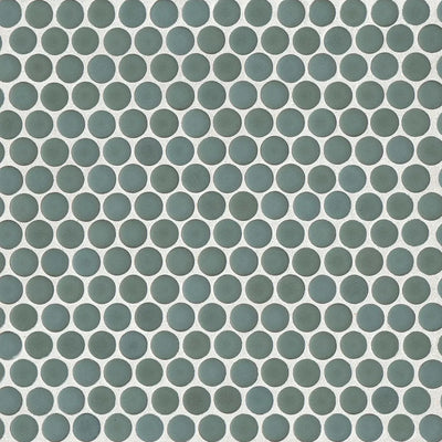 360° 3/4" Penny Round Glazed Porcelain Mosaic 12X12 Silver Sage Matte