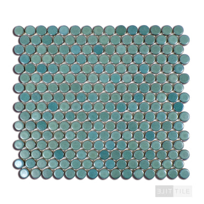 360° 3/4" Penny Round Glazed Porcelain Mosaic 12X12 Silver Sage Matte