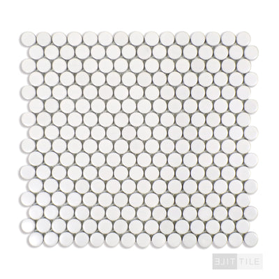 360° 3/4" Penny Round Glazed Porcelain Mosaic 12X12 White Matte