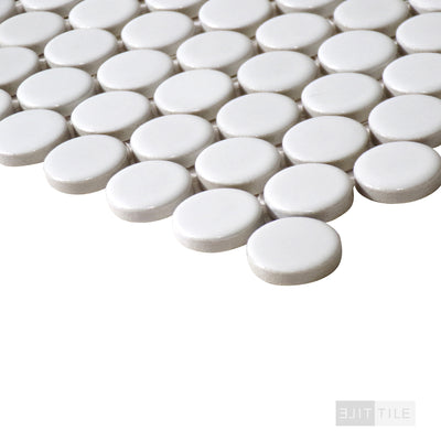 360° 3/4" Penny Round Glazed Porcelain Mosaic 12X12 White Matte