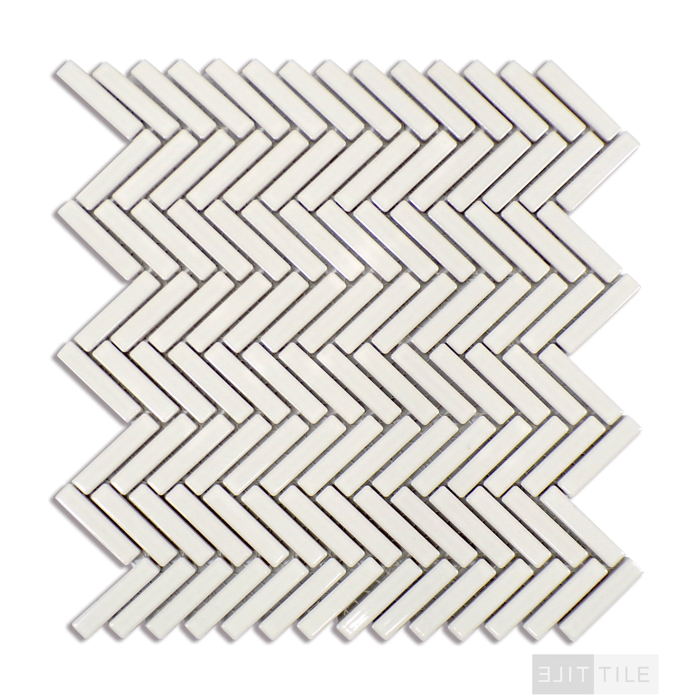 90° 1/2X2 Herringbone Glazed Porcelain Mosaic 11X12-1/4 Off White Gloss