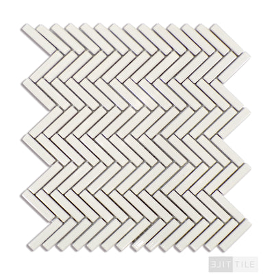 90° 1/2X2 Herringbone Glazed Porcelain Mosaic 11X12-1/4 Off White Gloss