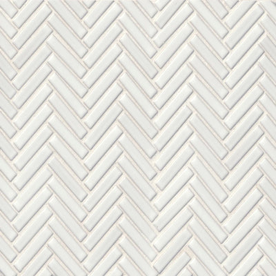 90° 1/2X2 Herringbone Glazed Porcelain Mosaic 11X12-1/4 White Gloss