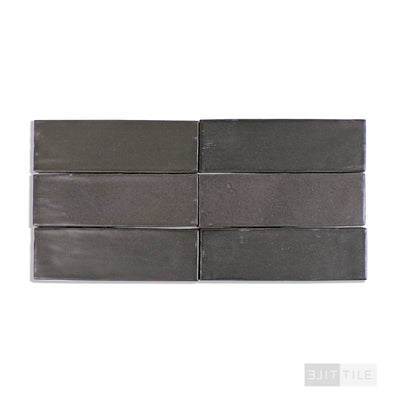 Celine Glazed Porcelain Field Tile 2X6 Black Matte