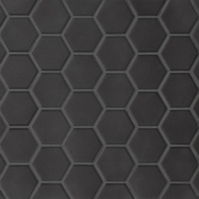 Le Café 2X2 Hexagon Glazed Porcelain Mosaic 11X12-3/4 Black Matte