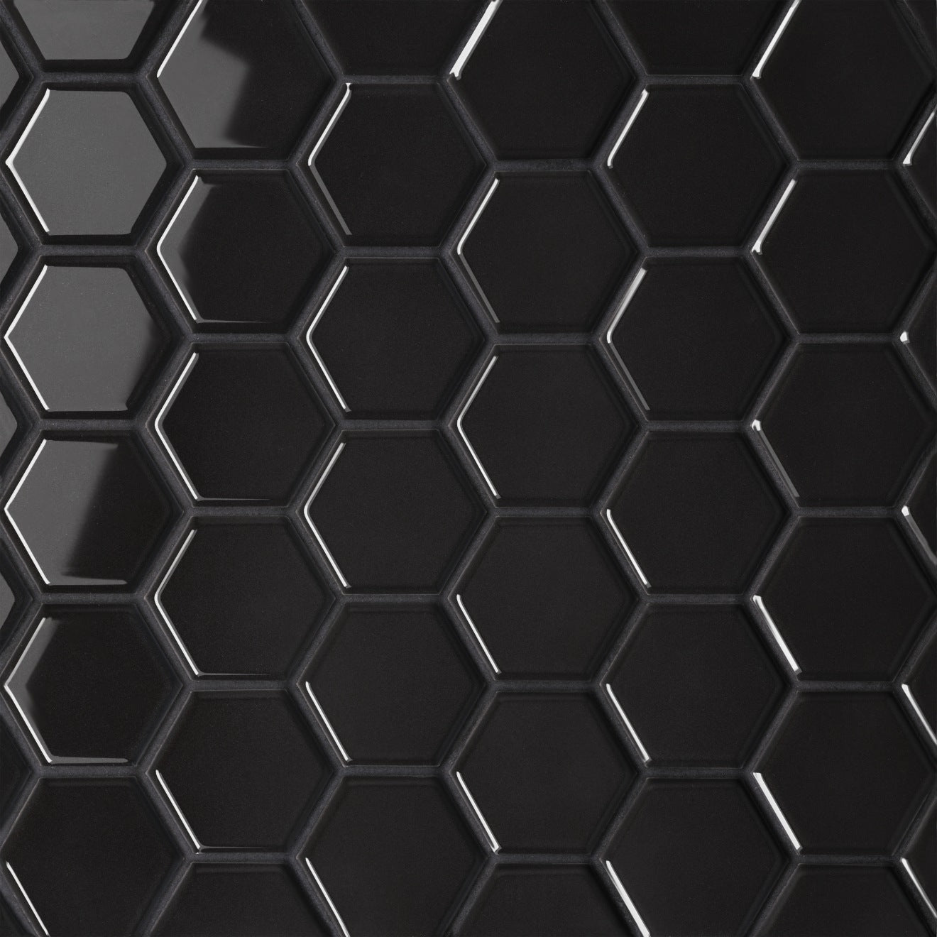 Le Café 2X2 Hexagon Glazed Porcelain Mosaic 11X12-3/4 Black Gloss