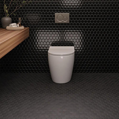 Le Café 2X2 Hexagon Glazed Porcelain Mosaic 11X12-3/4 Black Gloss