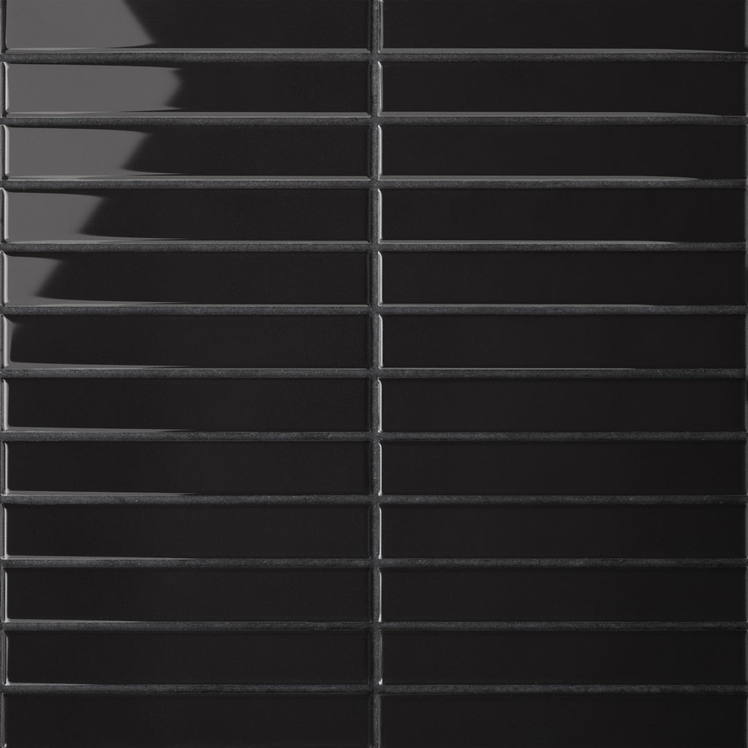 LORD ブラックメタル　blackl Le Café 1X6 Straight Stack Glazed Porcelain Mosaic 11-5/8X12 Black