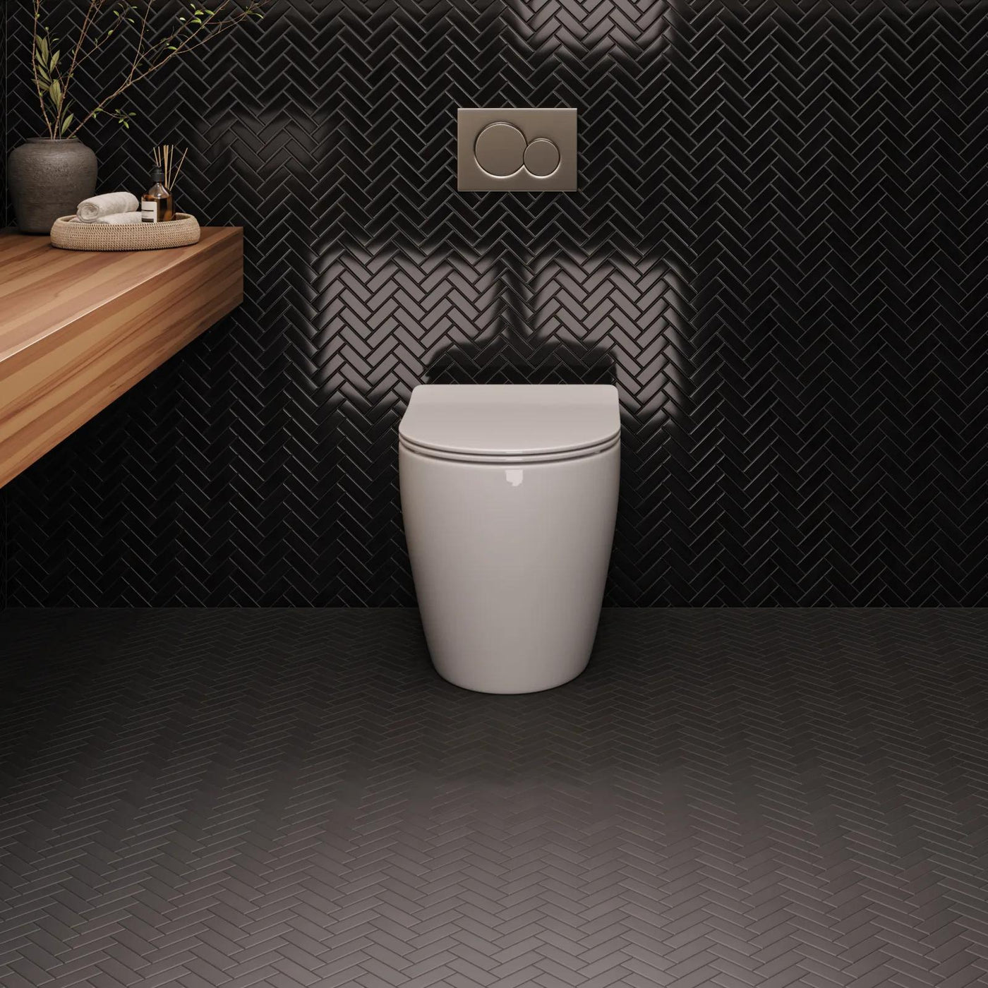 Le Café 1X3 Herringbone Glazed Porcelain Mosaic 12-7/8X12-7/16 Black Gloss