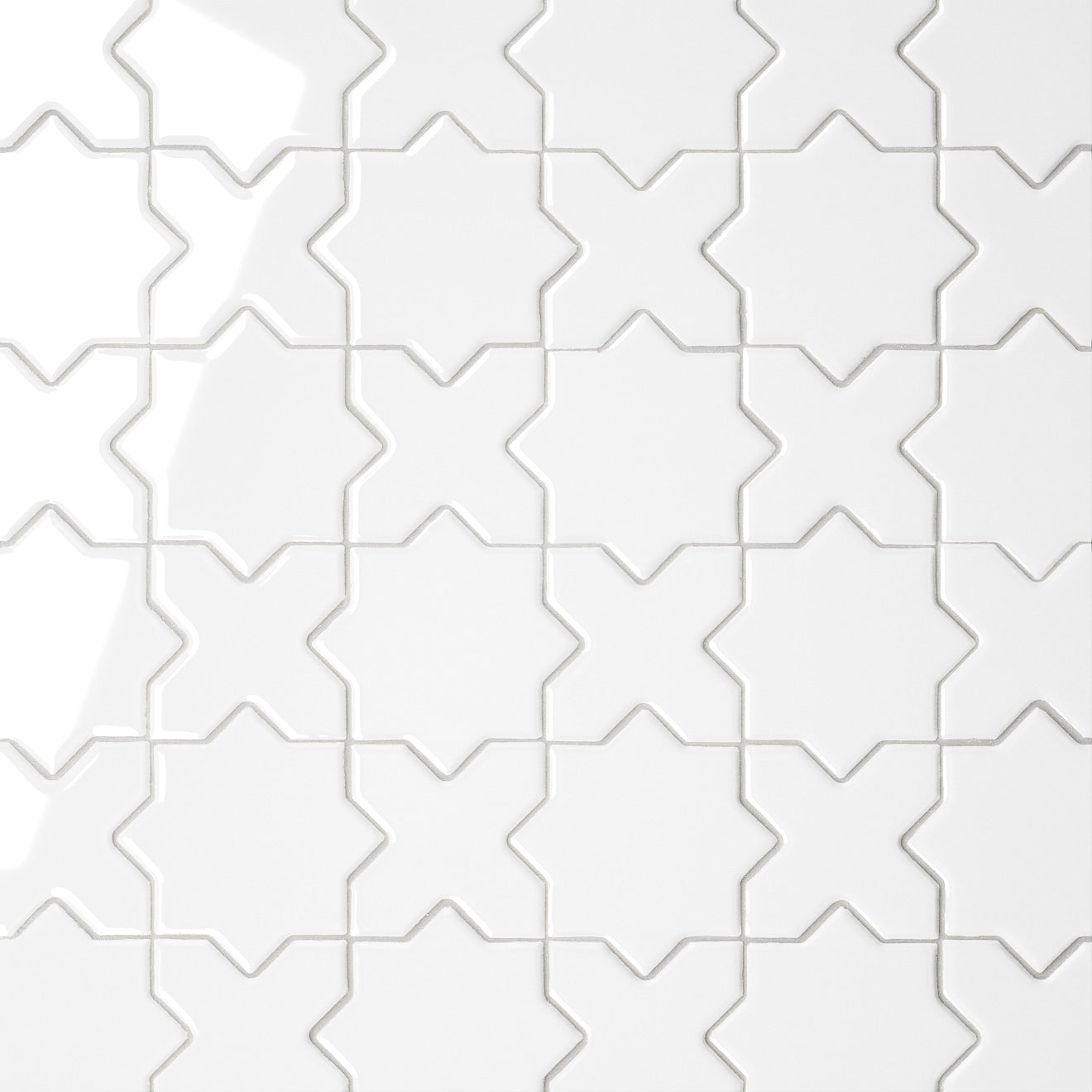 Le Café Cross & Star Glazed Porcelain Mosaic 12X12 White Gloss