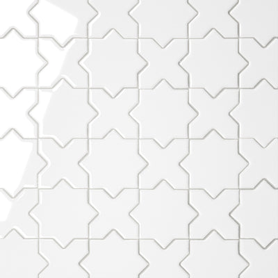 Le Café Cross & Star Glazed Porcelain Mosaic 12X12 White Gloss