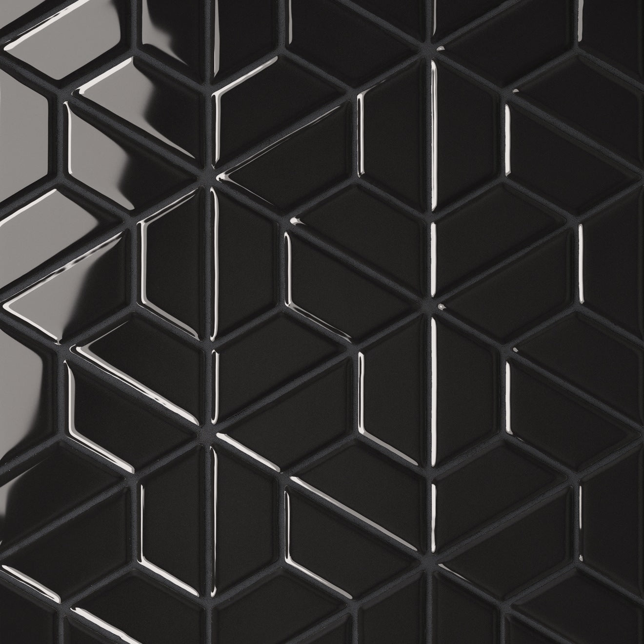 Le Café Half Hexagon Glazed Porcelain Mosaic 11X12-3/4 Black Gloss