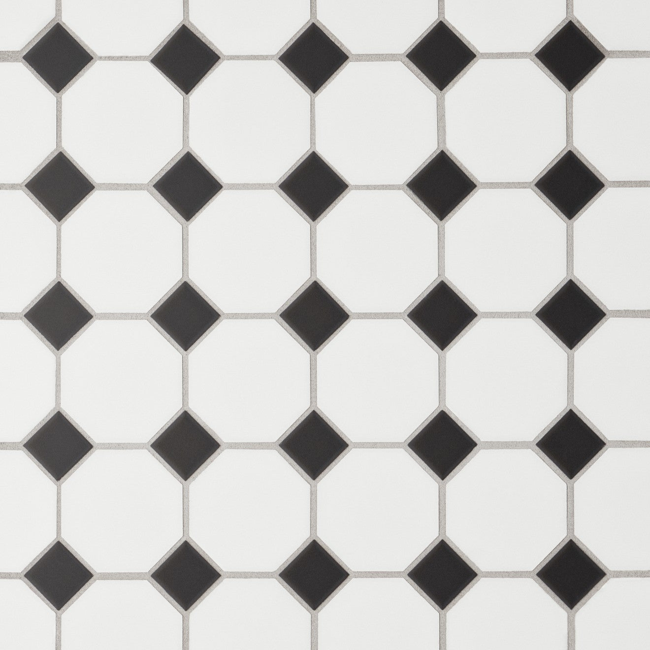 Le Café Octagon Glazed Porcelain Mosaic 11-5/8X11-5/8 White/Black Matte