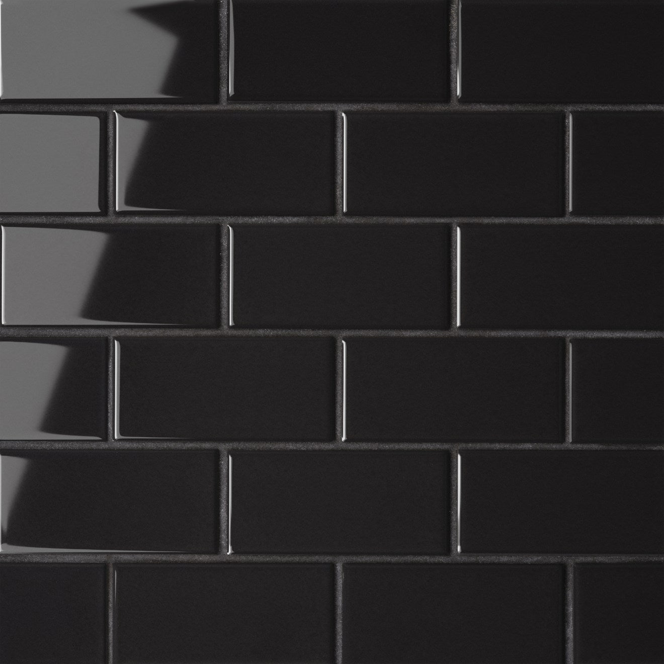 Le Café 2X4 Offset Glazed Porcelain Mosaic 11-5/8X11-7/16 Black Gloss