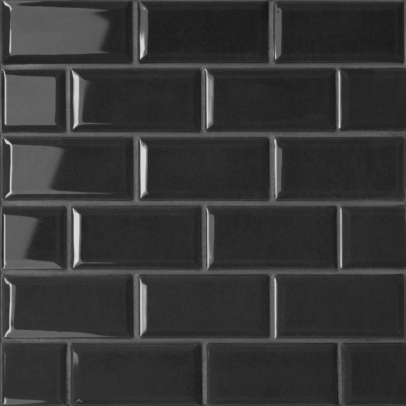 Le Café 2X4 Bevel Offset Glazed Porcelain Mosaic 11-5/8X11-7/16 Black Gloss