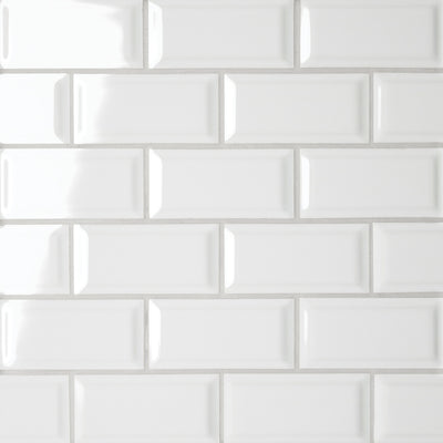 Le Café 2X4 Bevel Offset Glazed Porcelain Mosaic 11-5/8X11-7/16 White Gloss