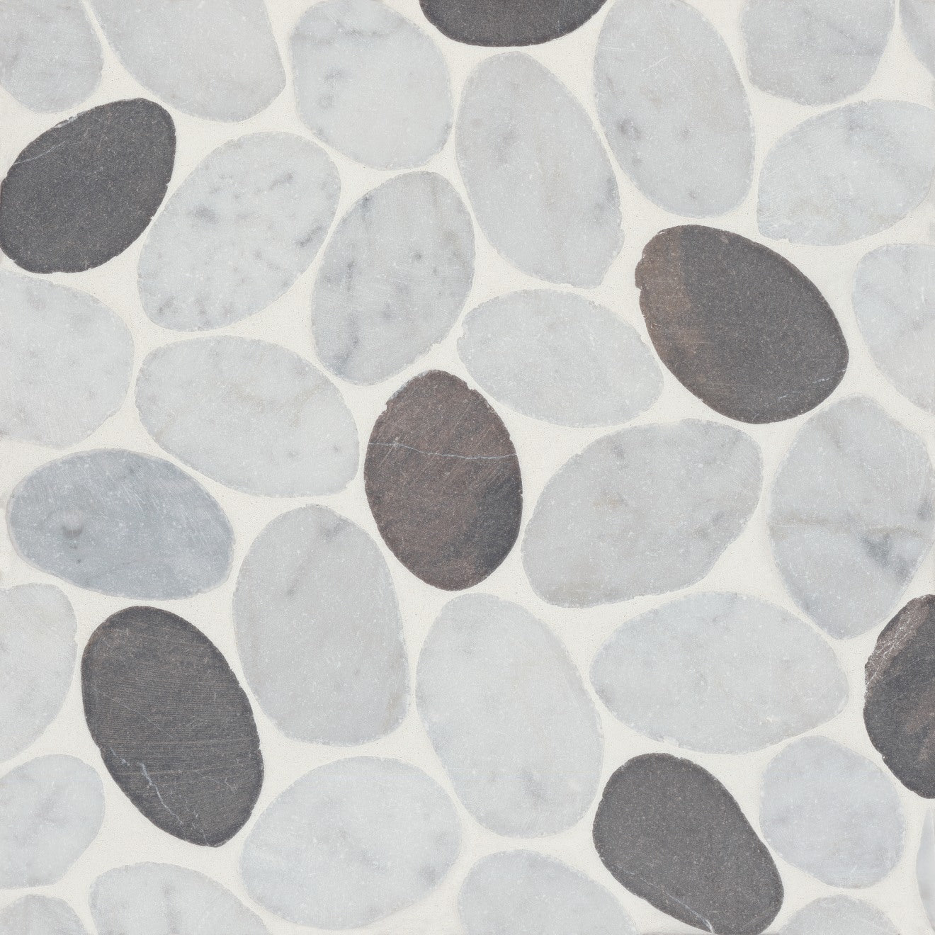 Waterbrook Sliced Pebble Stone Mosaic 12X12 White Carrara/Dark Grey