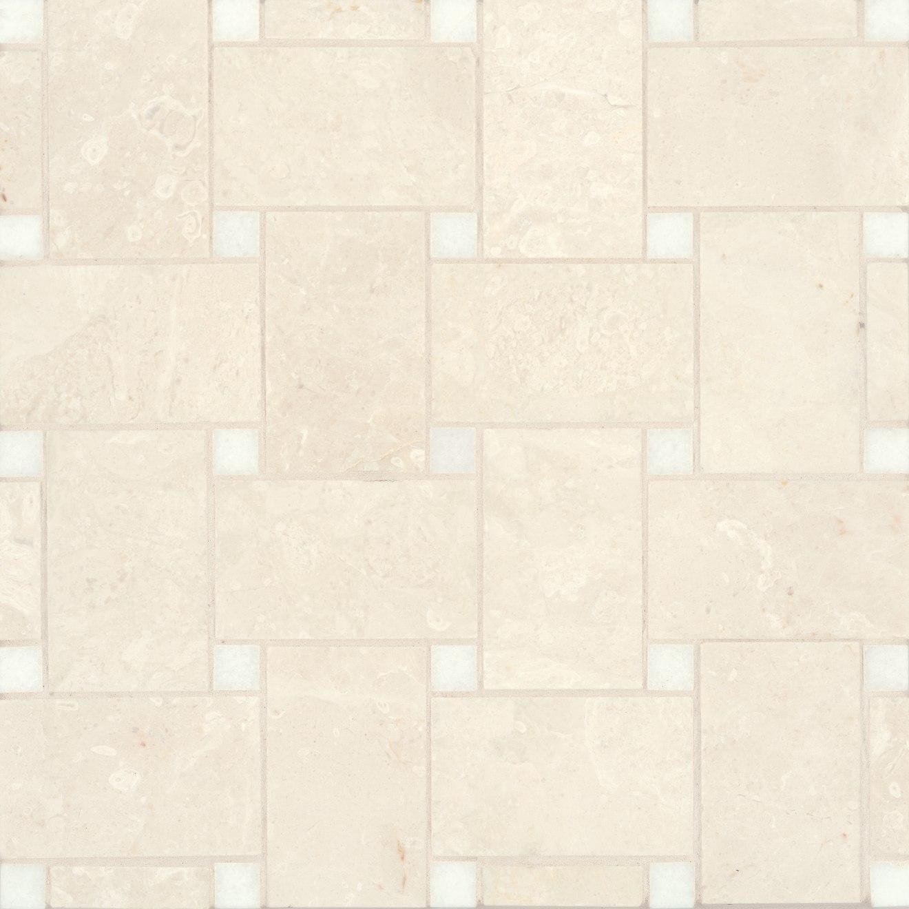 Jumbo Basketweave Mosaic Honed 11.22X11.22X3/8 Beige Marble W/ Thassos Dot