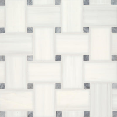 Jumbo Basketweave Mosaic Honed 11.22X11.22X3/8 Dolomite W/ Bardiglio Dot