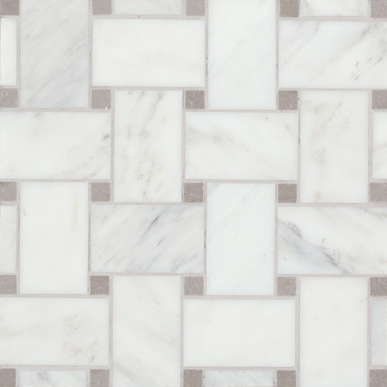 Jumbo Basketweave Mosaic Honed 11.22X11.22X3/8 Oriental White W/ Cinder Grey Dot