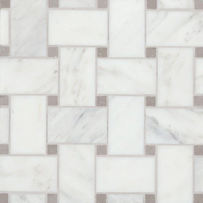 Jumbo Basketweave Mosaic Honed 11.22X11.22X3/8 Oriental White W/ Cinder Grey Dot