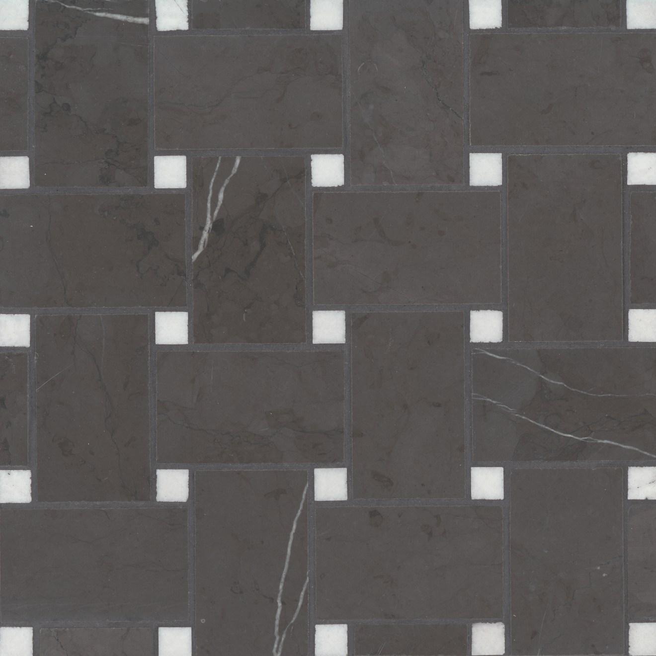 Jumbo Basketweave Mosaic Honed 11.22X11.22X3/8 Pietra Grey W/ Thassos Dot