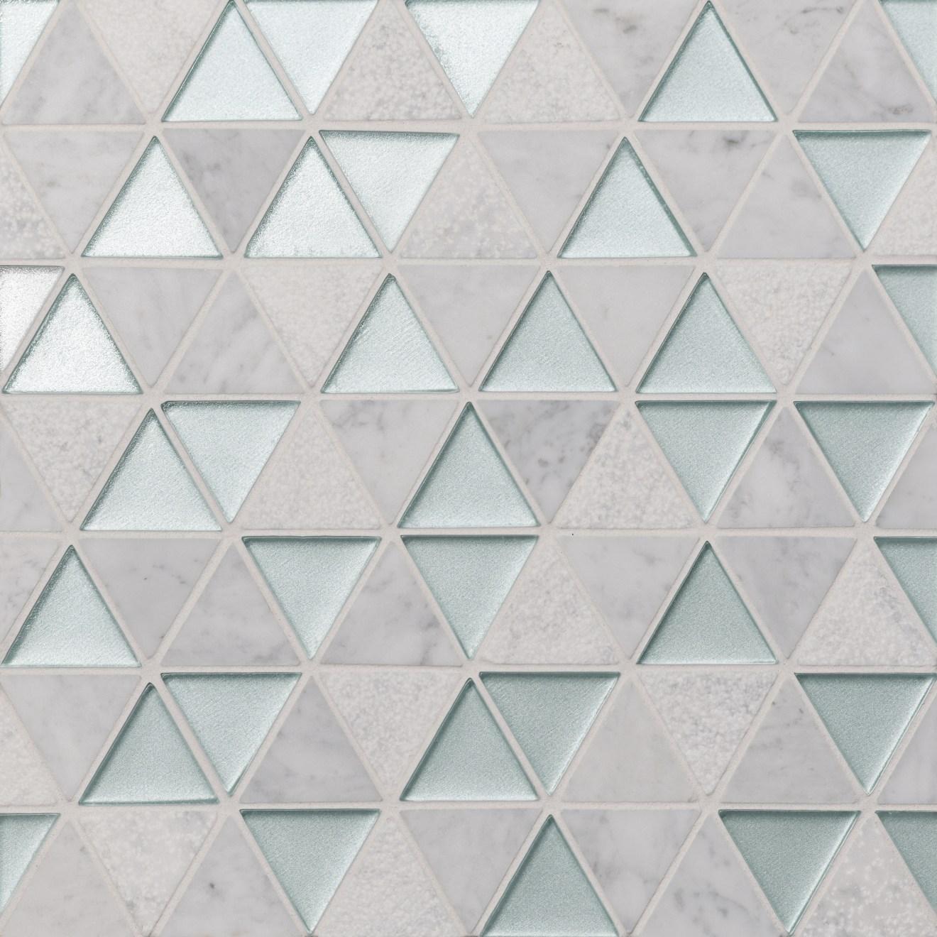 Kaikos Triangle Glass/Stone Mosaic Matte 9-1/2X10 Blue & White Carrara