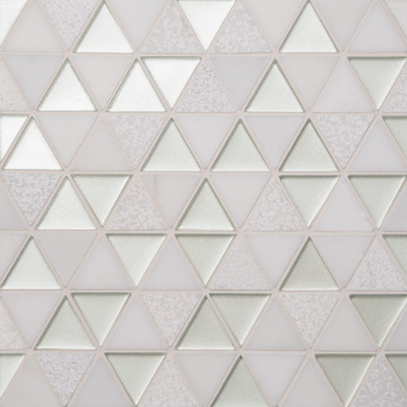 Kaikos Triangle Glass/Stone Mosaic Matte 9-1/2X10 Pearl & Oriental White