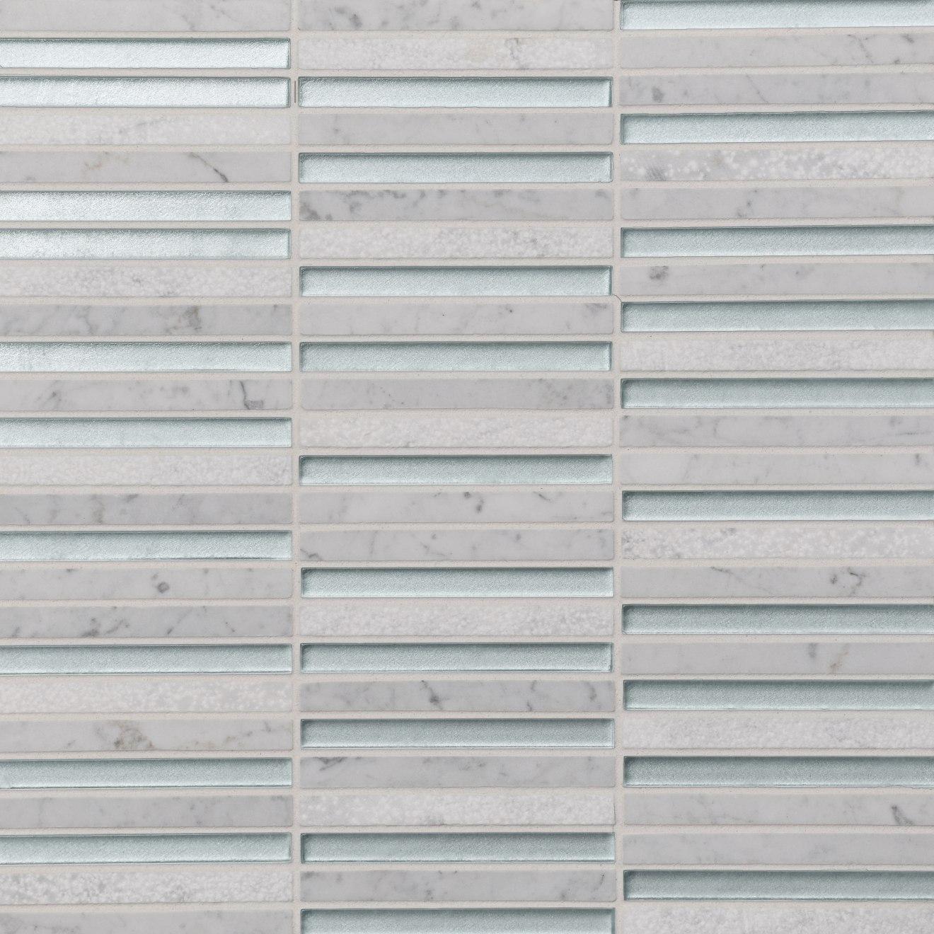 Kaikos Stacked Glass/Stone Mosaic Matte 11-3/4X12 Blue & White Carrara