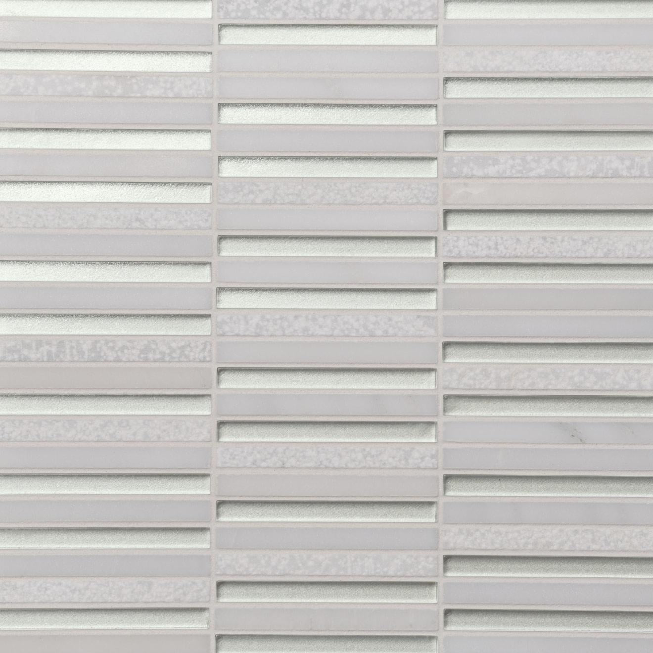 Kaikos Stacked Glass/Stone Mosaic Matte 11-3/4X12 Pearl & Oriental White