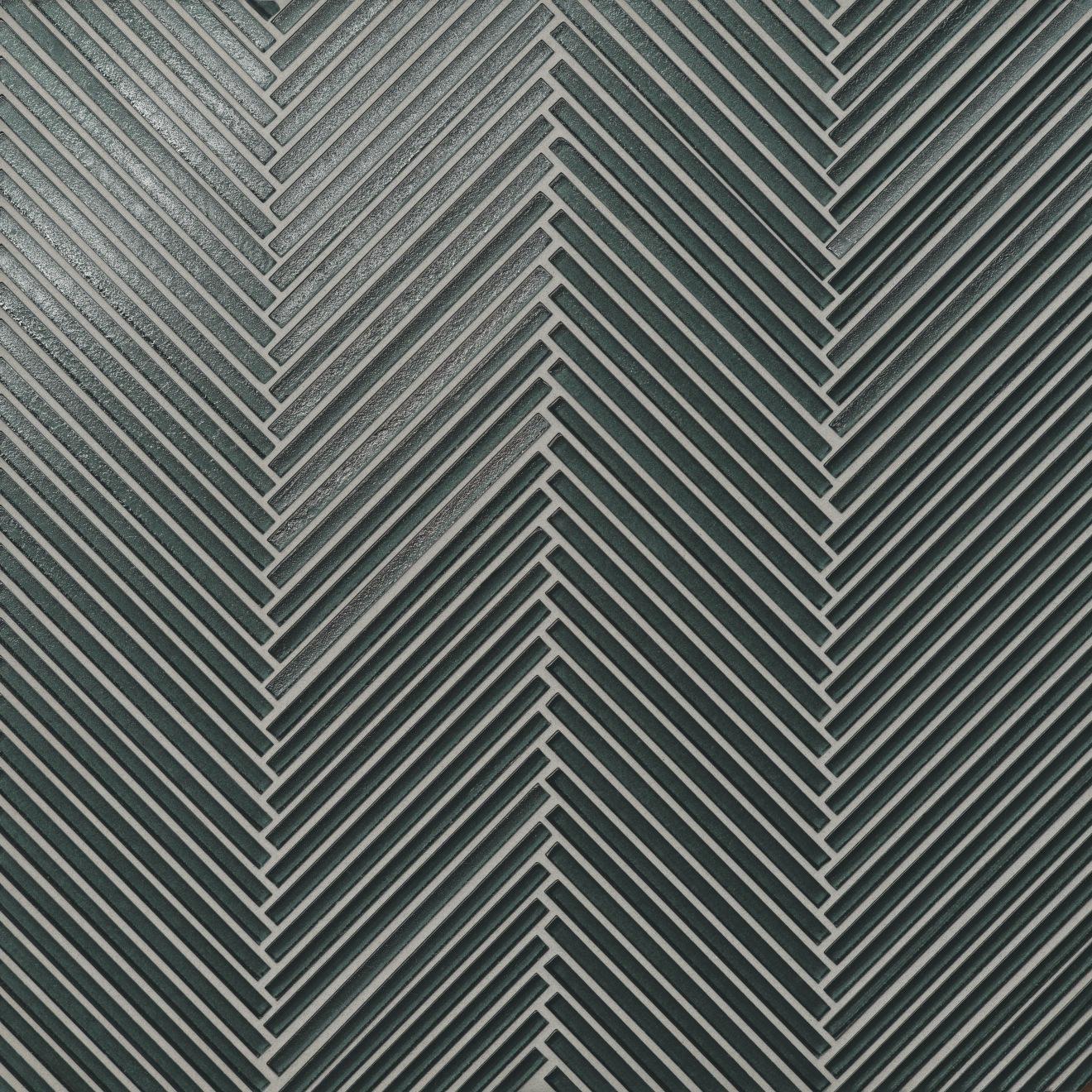 Kaikos Skinny Chevron Glass Mosaic Matte 11-1/4X11-1/4 Dark Green