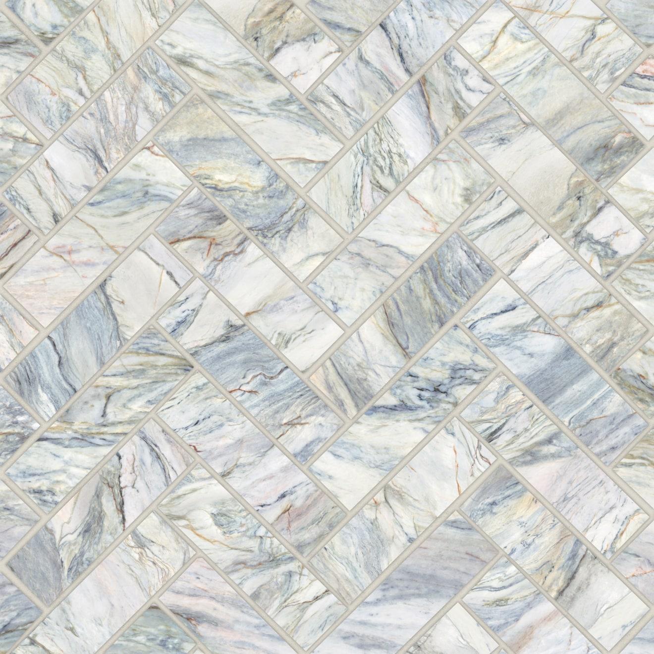 Magnifica Era Luxury 1X4 Herringbone Mosaic Satin 12X12 Fusion