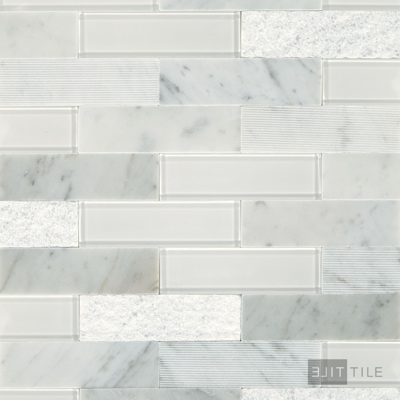 Simplystick Mosaix 1.25X4 Natural Stone Mosaic 12X12 Carrara White And Glass Blend