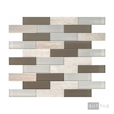 Simplystick Mosaix 1.25X4 Natural Stone Mosaic 12X12 Chenille White And Glass Blend