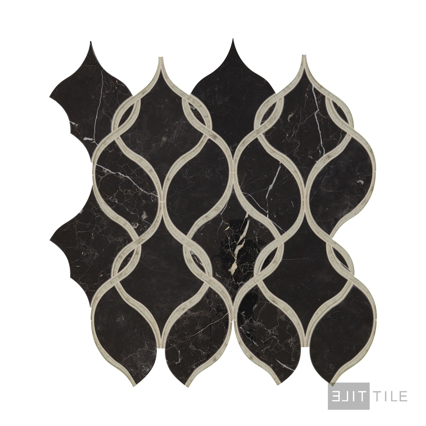 Lavaliere Natural Stone Mosaic 12X13 Nero Marquina /Antique Mirror Polished