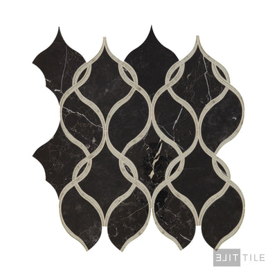 Lavaliere Natural Stone Mosaic 12X13 Nero Marquina /Antique Mirror Polished