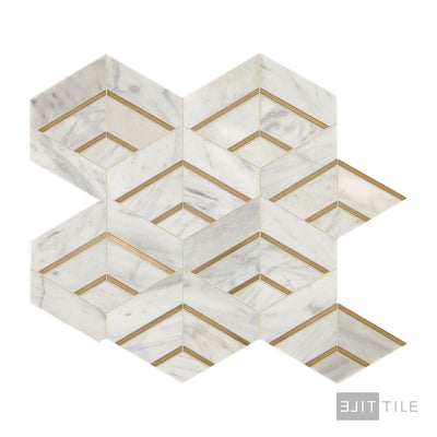 Lavaliere Natural Stone Mosaic 12X14 Alluring White/Brass Honed