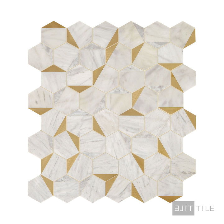 Lavaliere Natural Stone Mosaic 15X14 Alluring White/Brass Honed