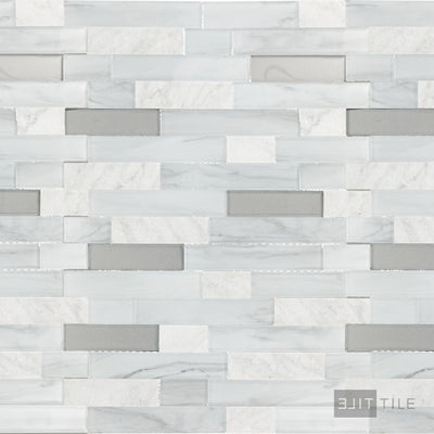 Perfit Mosaix Natural Stone Mosaic 18X12 White Carrara & Glass Split Face