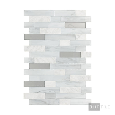 Perfit Mosaix Natural Stone Mosaic 18X12 White Carrara & Glass Split Face