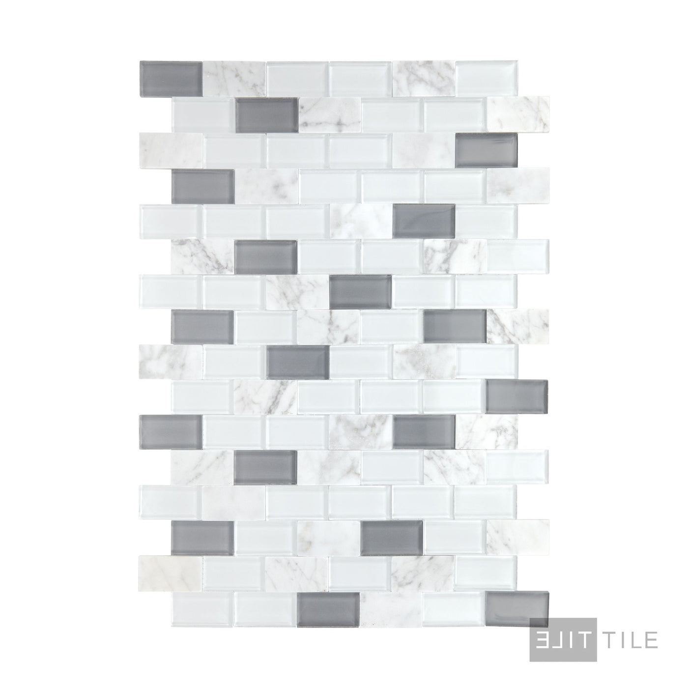 Perfit Mosaix 1X2 Natural Stone Mosaic 18X12 White Carrara & Glass Polished