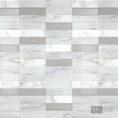 Perfit Mosaix 1X4 Natural Stone Mosaic 18X12 White Carrara & Glass Polished