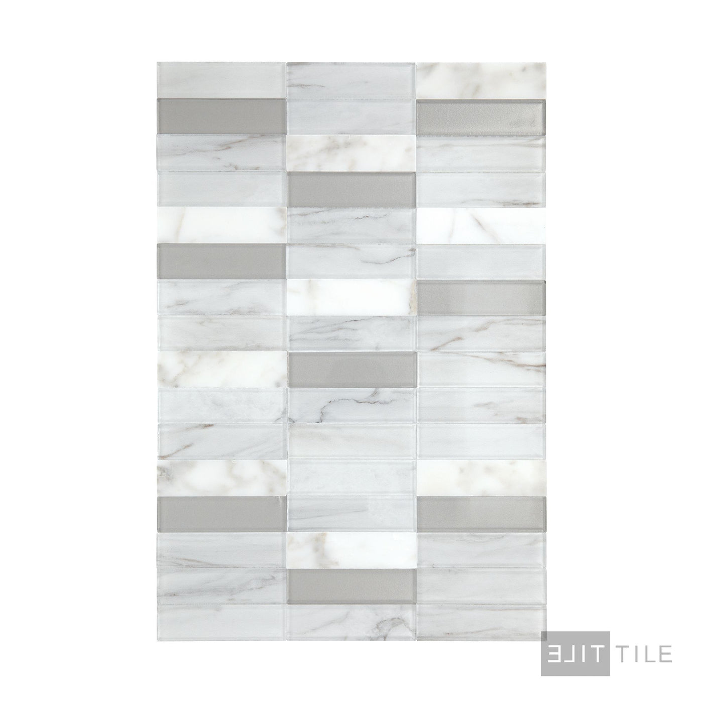 Perfit Mosaix 1X4 Natural Stone Mosaic 18X12 White Carrara & Glass Polished