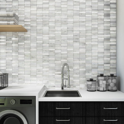 Perfit Mosaix 1X4 Natural Stone Mosaic 18X12 White Carrara & Glass Polished