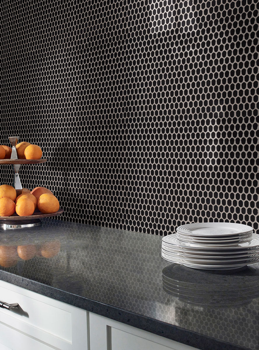 Penny Round Mosaic 11X12 Nero Glossy - Elit Tile