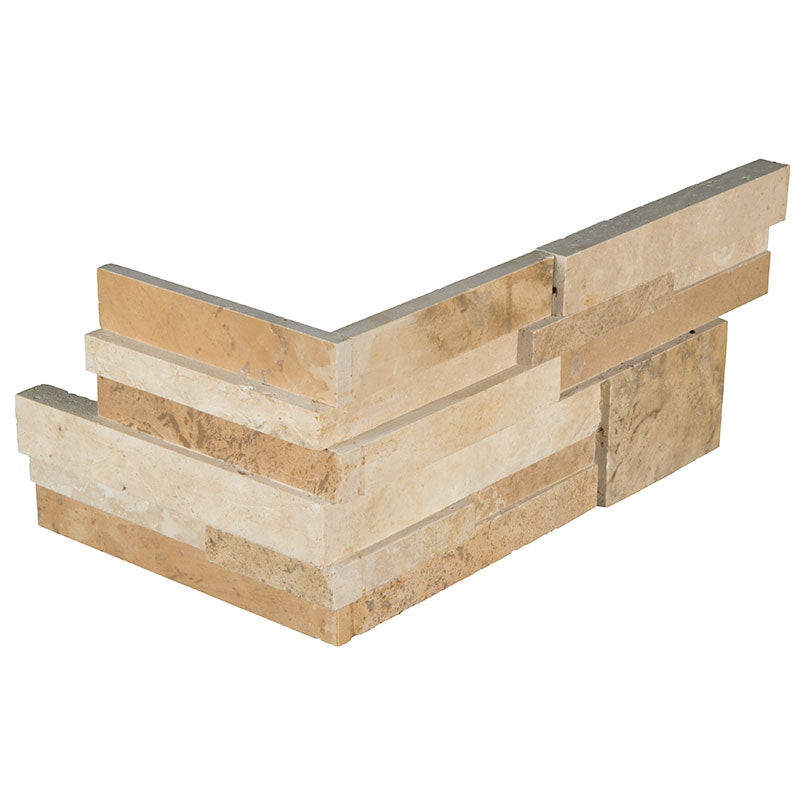 Rockmount Travertine Ledger Corner 6X12 Casa Blend Honed